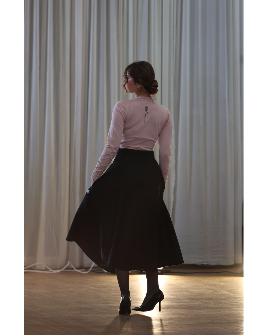 Frock Tales Black Orchid Midi Skirt With Pockets