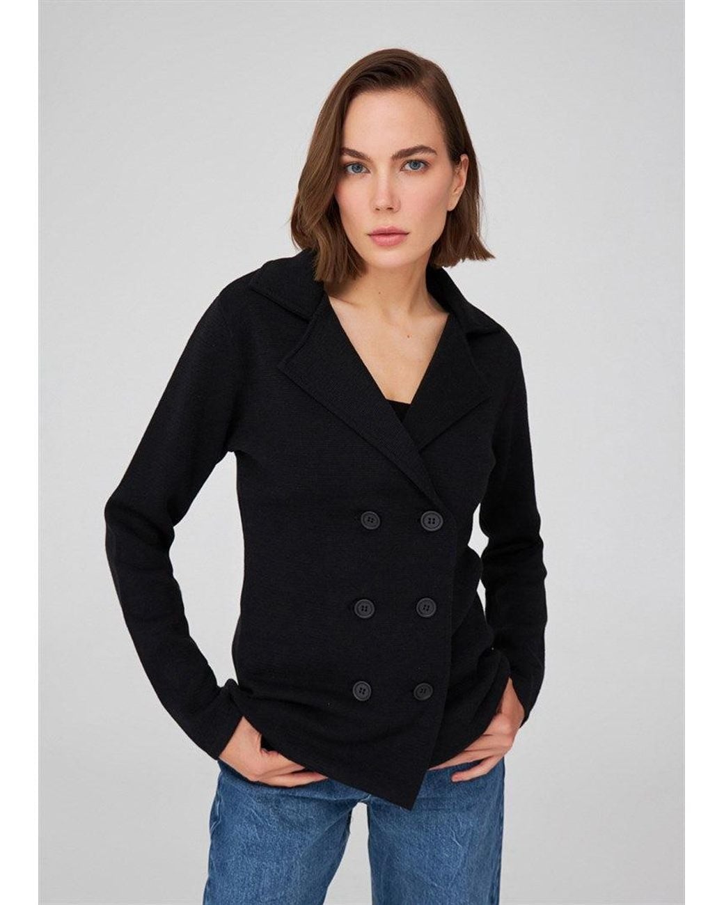 Peraluna Black Classic-Fit Blazer Knitwear Jacket