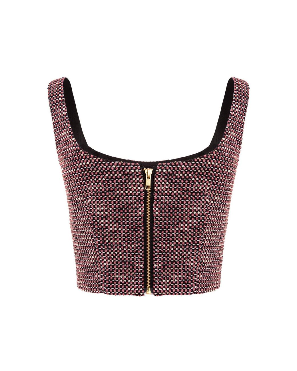 AVENUE No.29 Purple Tweed Cropped Blouse With Metallic Zipper