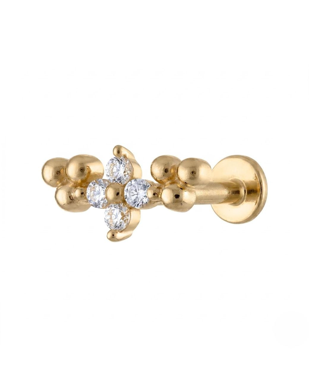 Zahav Jewelry Metallic 14K Solid 18G 8Mm Flower Marquise Round Cz Flat Back Stud