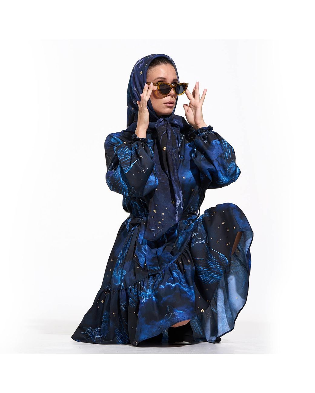 VETKA Blue Big Square Modal Scarf Pegas Dark