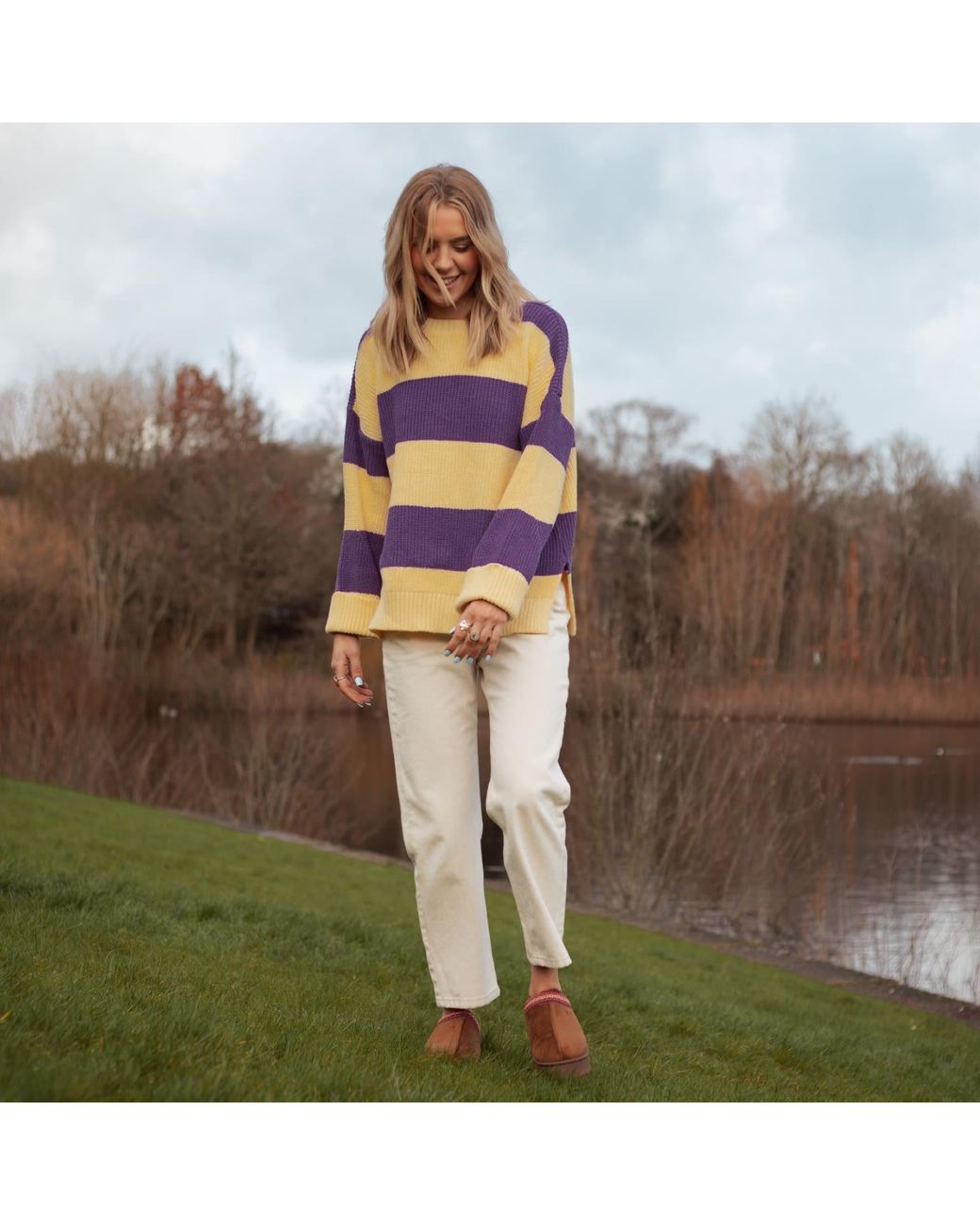 Cara & The Sky Purple Rhiannon Recycled Cotton Chunky Stripe Jumper