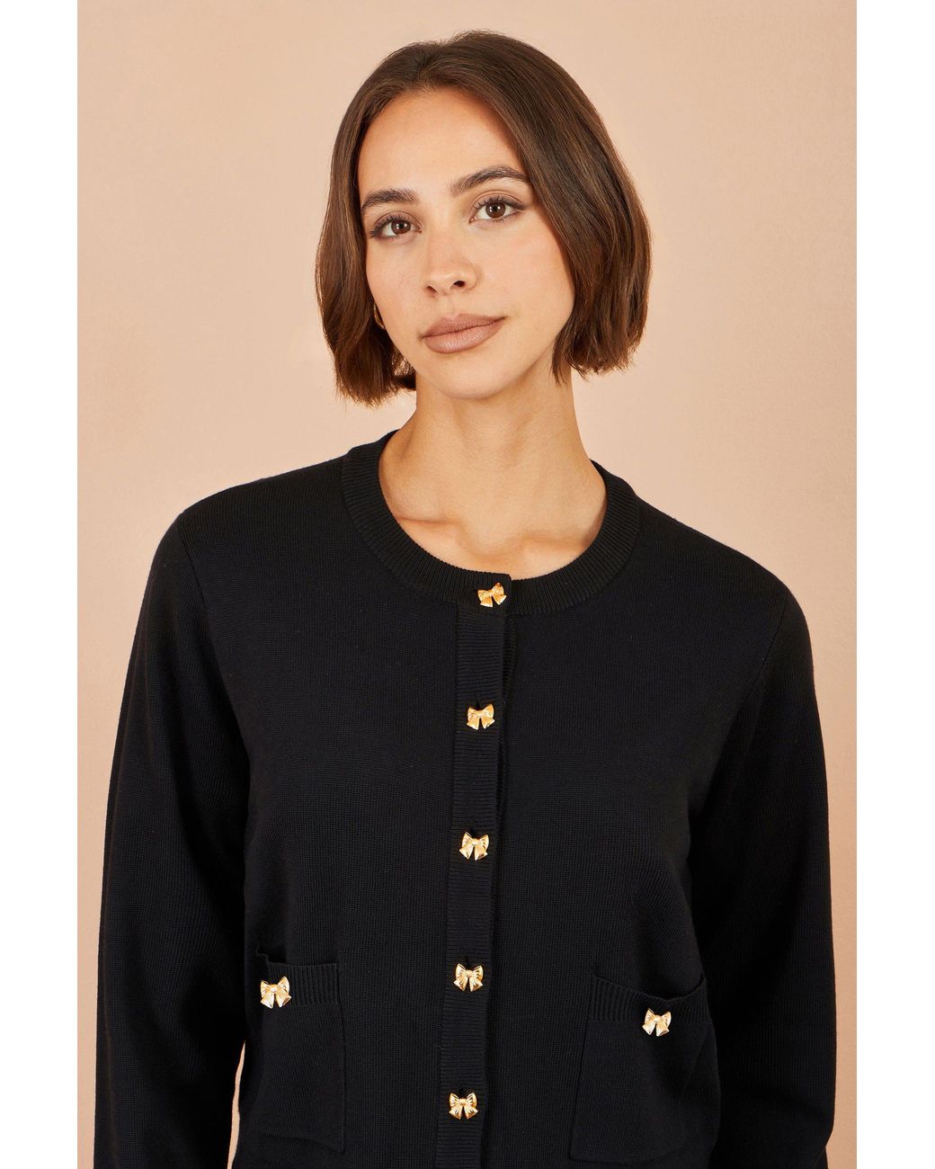 Yumi' Black Bow Button Cardigan