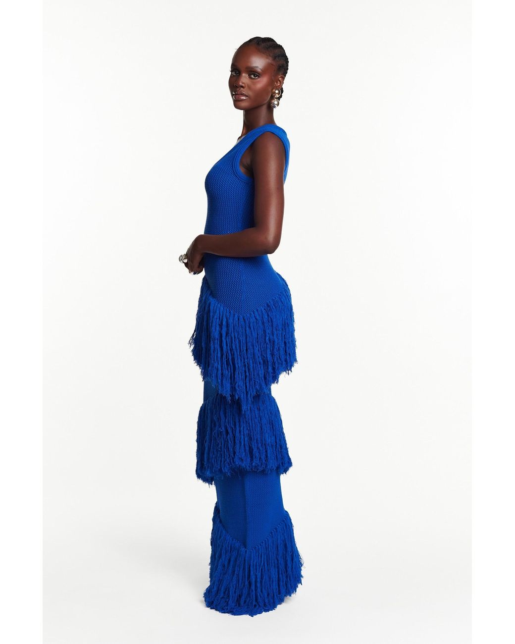 Ofuure Blue Uyai Fringe Maxi Dress