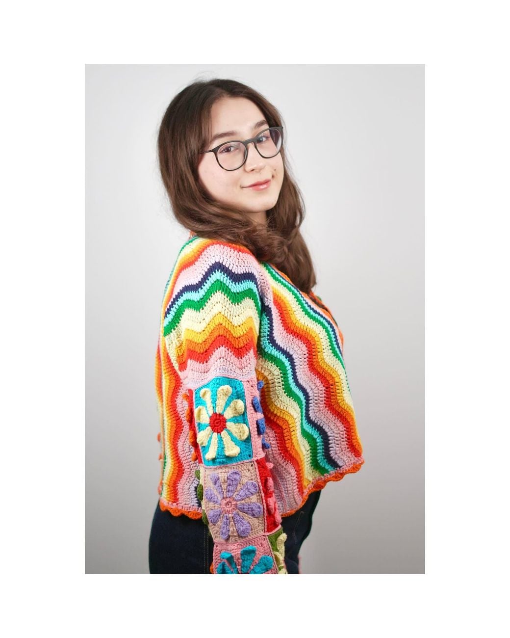 Ana Chic Red Stripe Handmade Crochet Cropped Cardigan