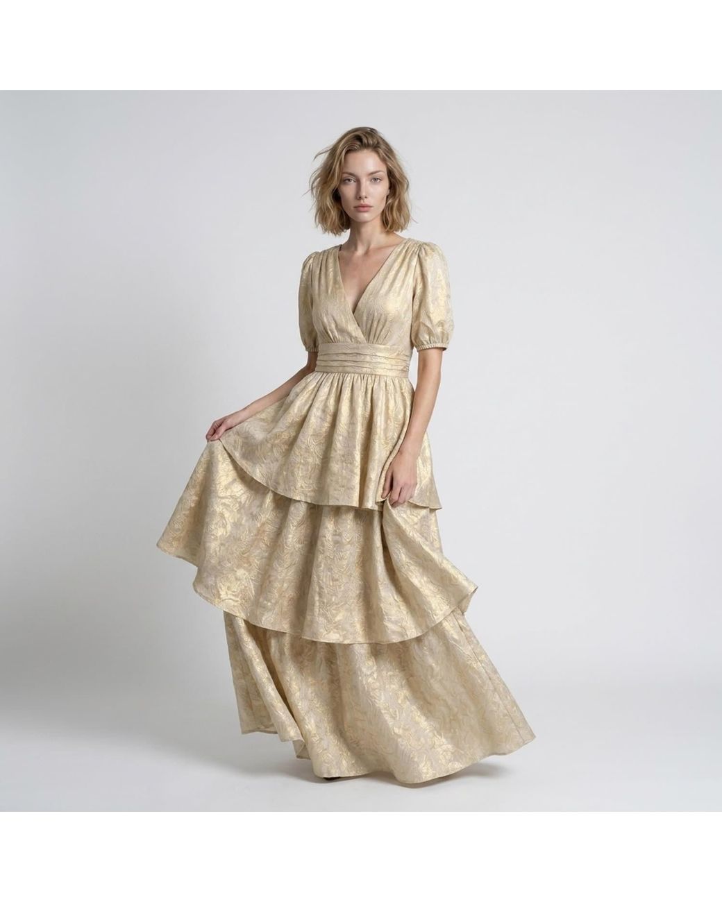 Modenaire Natural Luminous Maxi Dress Sculpted Form