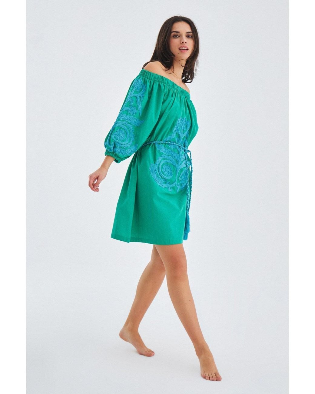 Peraluna Green Masumi Embroidered Mini Dress