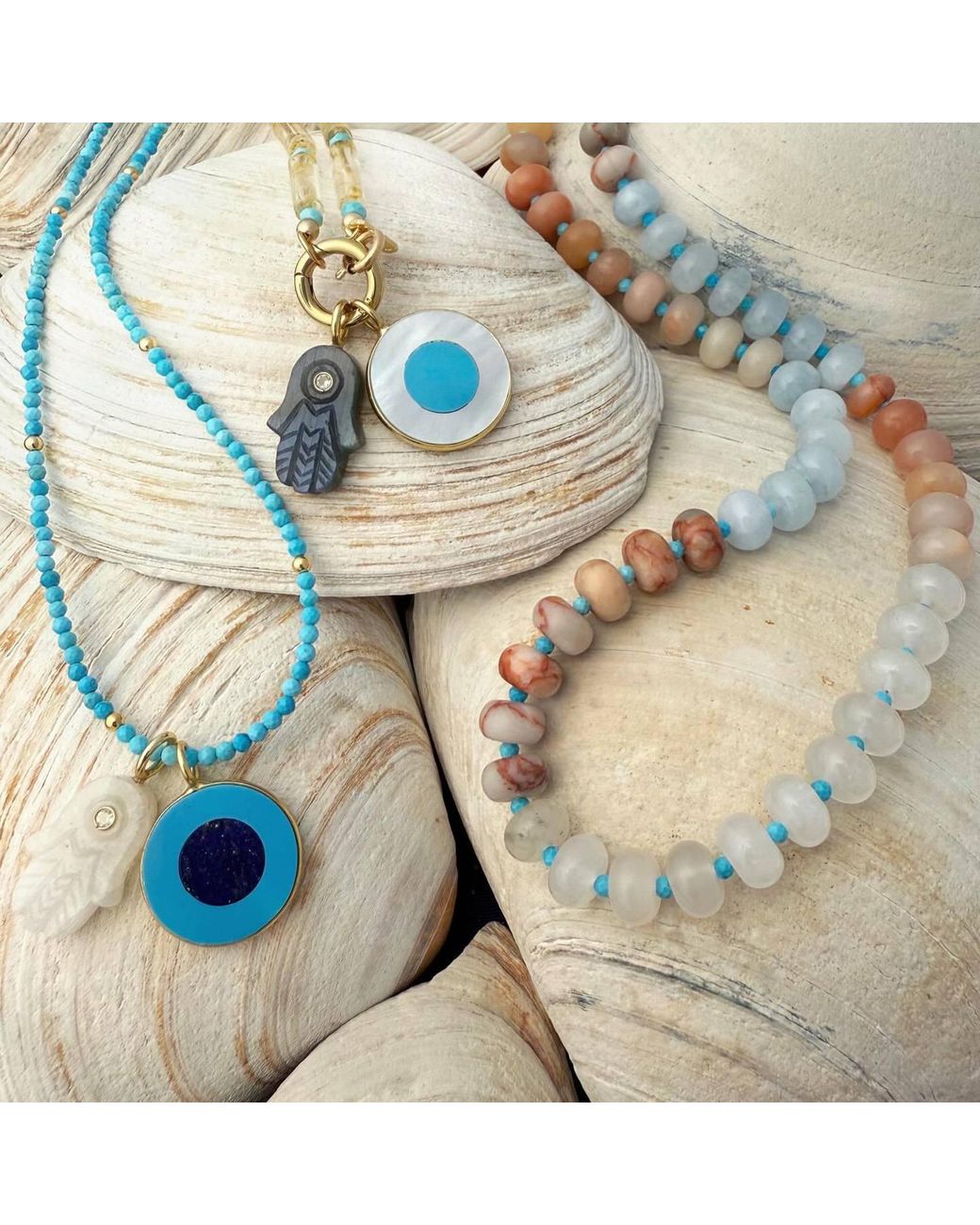 Hye Jane Jewelry Blue Mother Of Pearl Vera Evil Eye Necklace