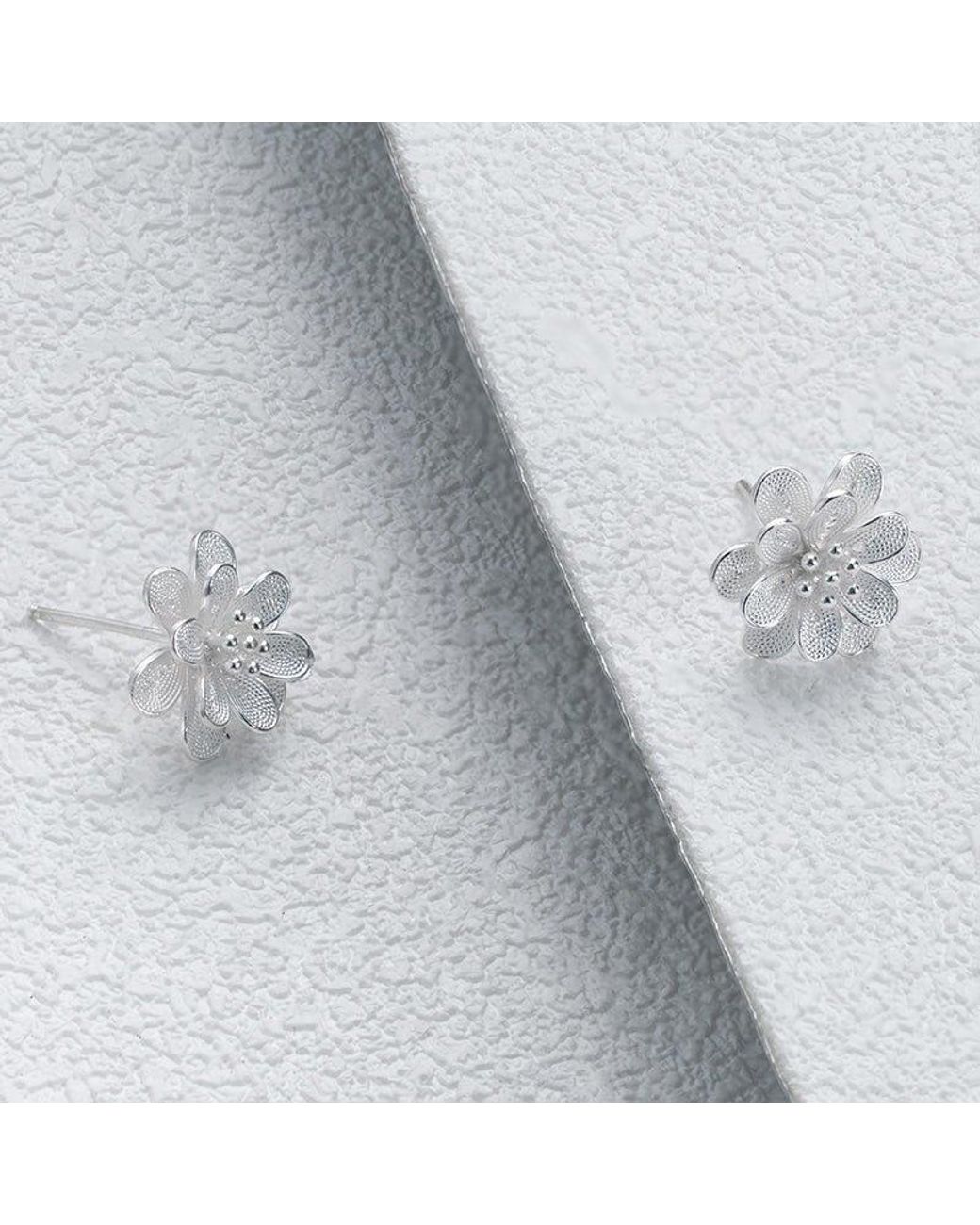 Far East Jewelry White Handcrafted Flower Cluster Earrings