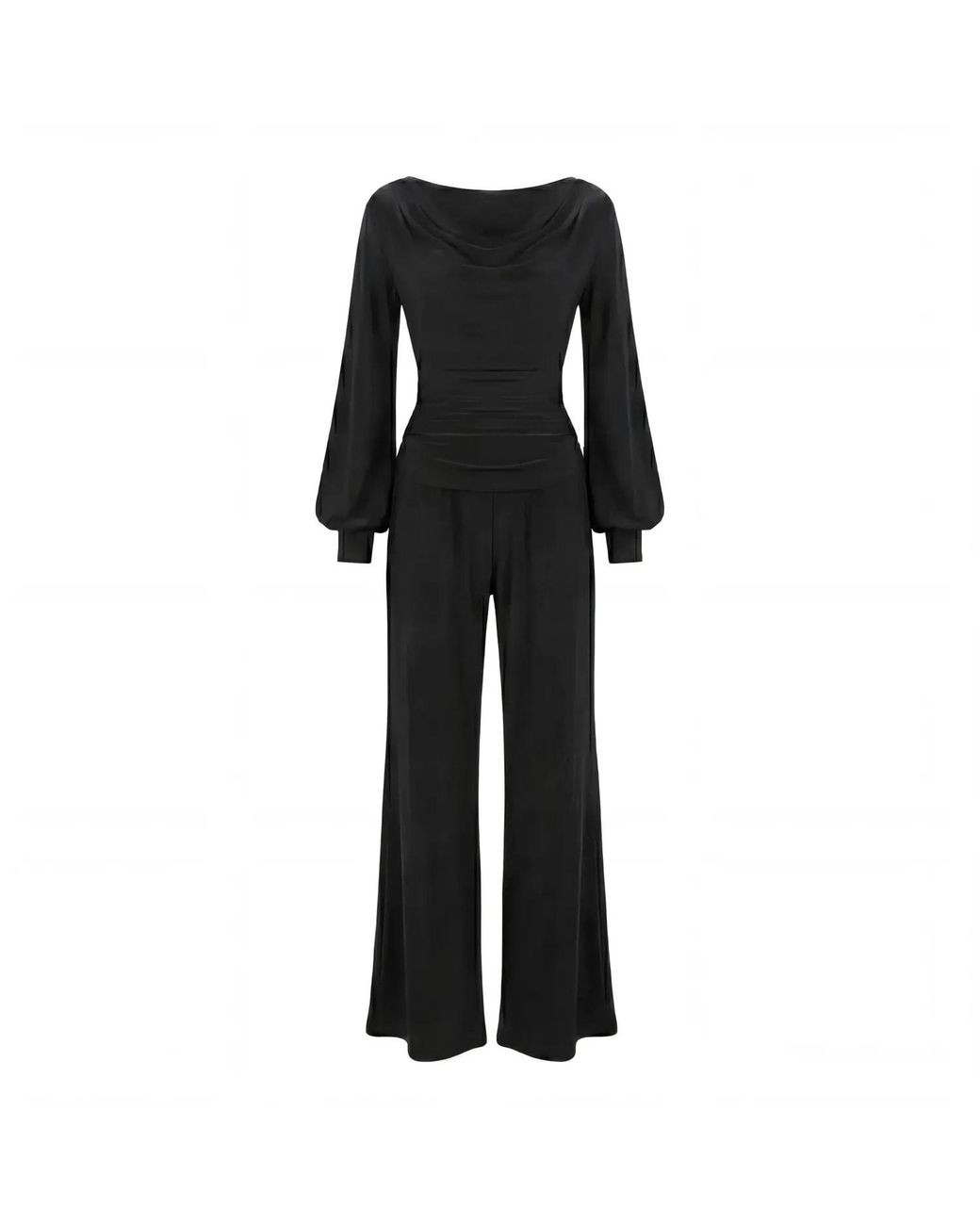 Atom Label Black Indium Jumpsuit With Bell Sleeve