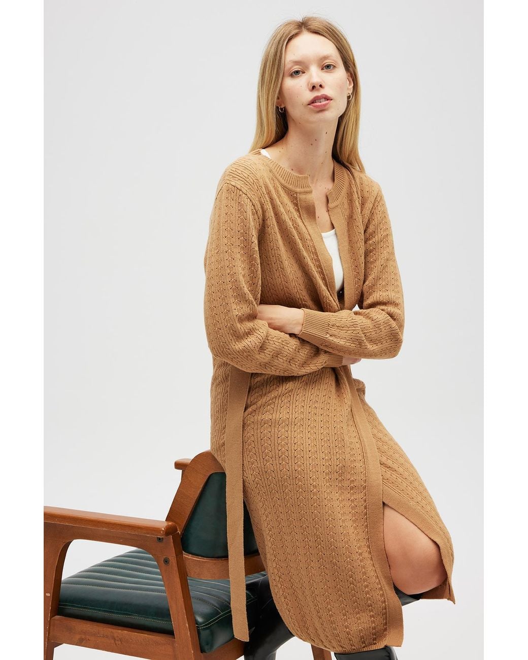 Peraluna Natural Zeyna Openwork Long Cardigan