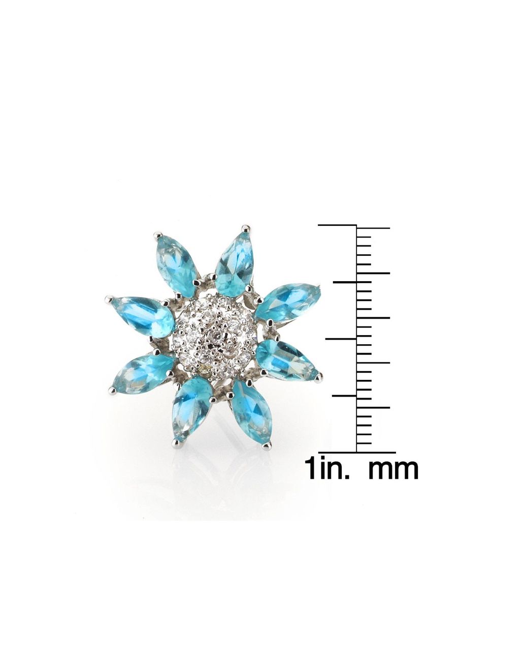 Genevive Jewelry Blue Cubic Zirconia Sterling Rhodium Plated Topaz Flower Shape Earrings