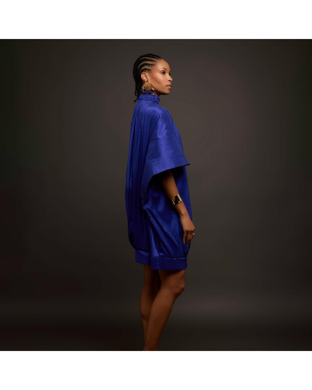 Chuks Collins Blue Tola Batwing Sleeve Dress