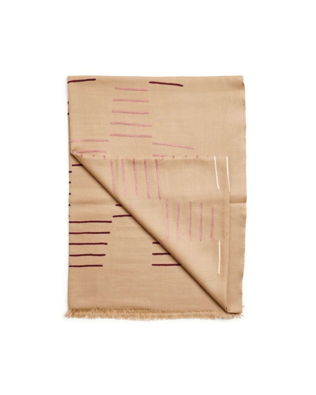 Variously Natural Maple Handwoven Hand Embroidered Classic Scarf