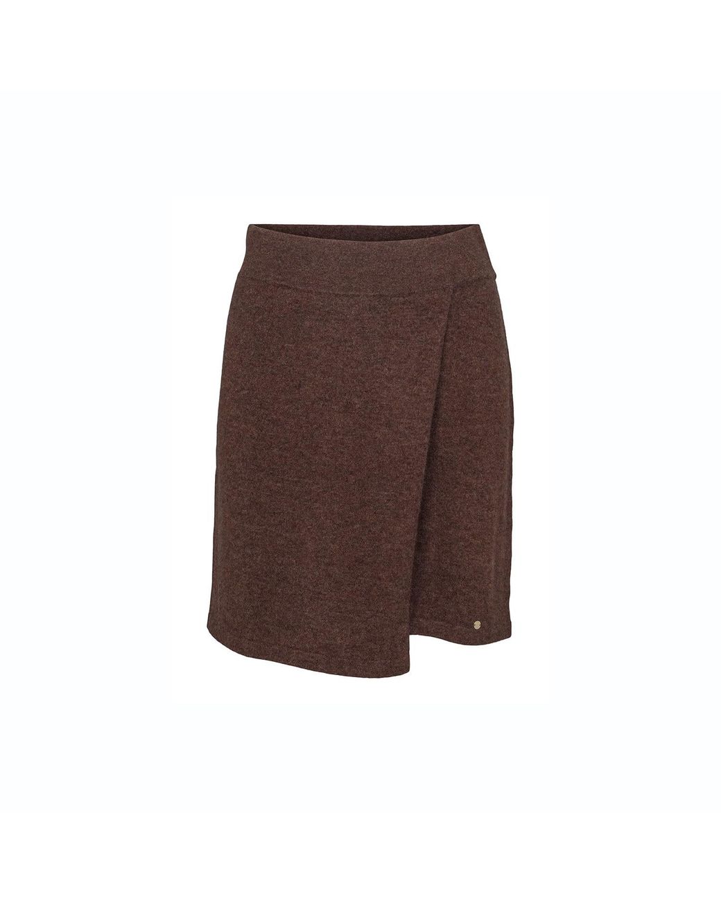tirillm Brown Anette Merino Wool Skirt With Wrap Front, Dark Melange