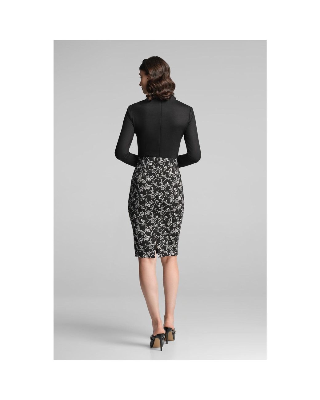 Rumour London Black Michelle Tailored Dress With Contrasting Contour Jacquard Skirt