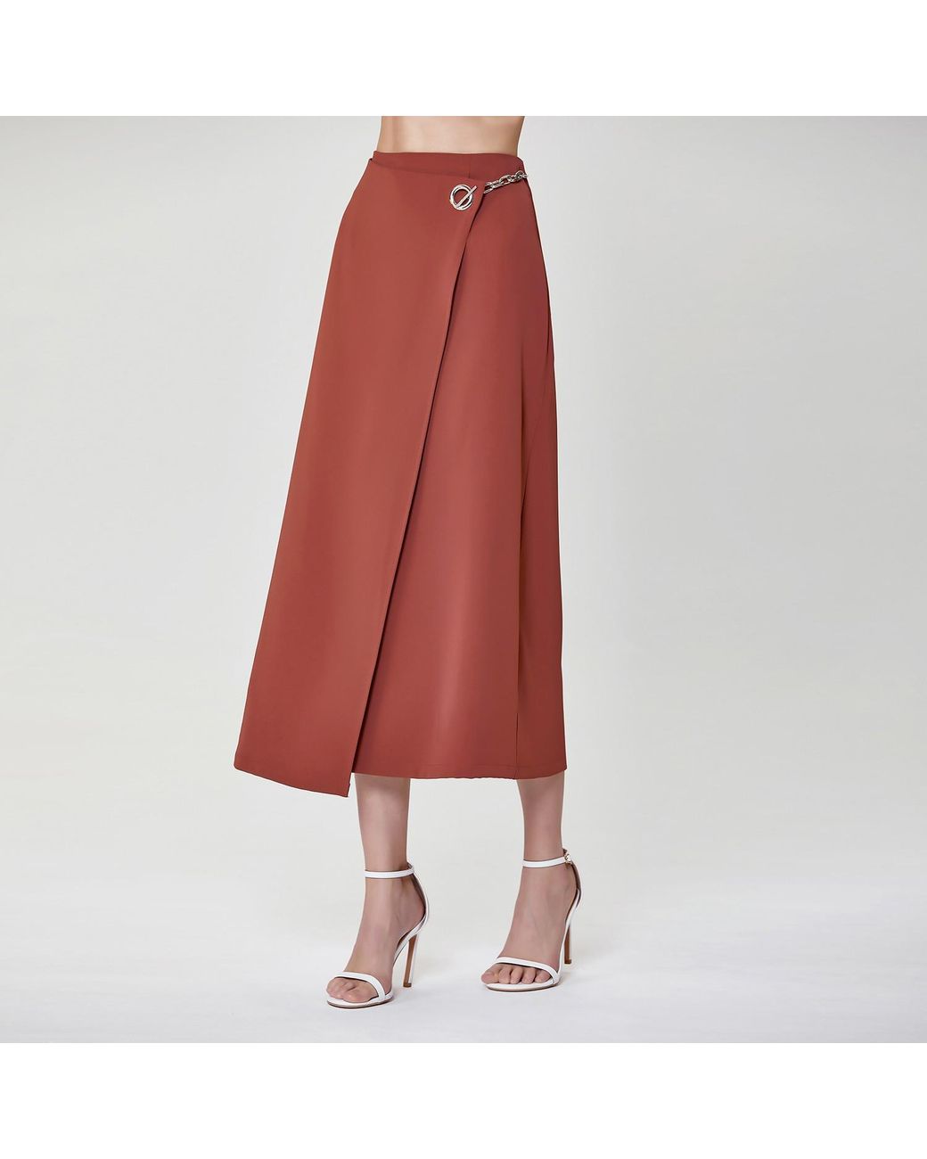 Smart and Joy Brown Buckle On Side Wrap Effect Skirt