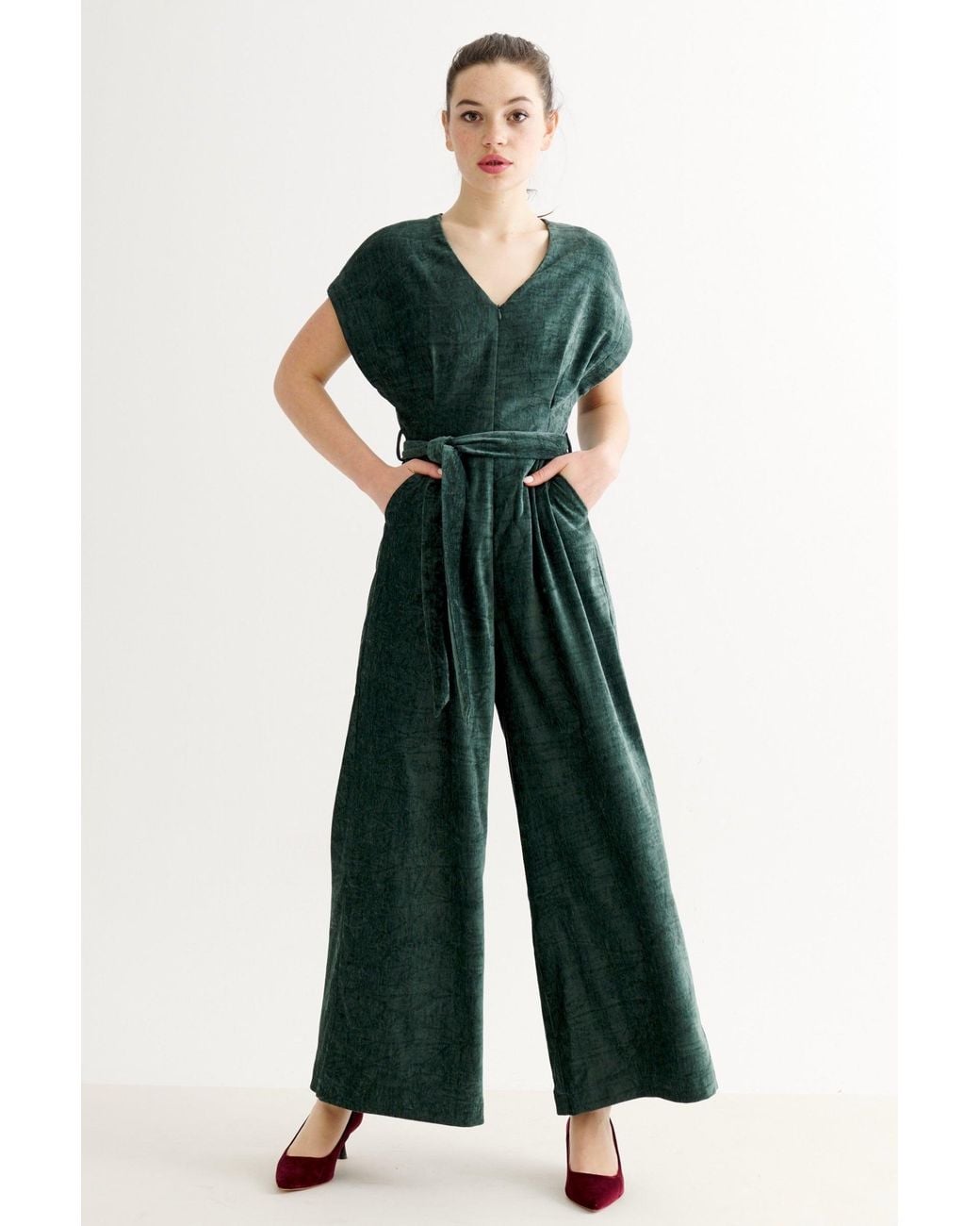 Louche Green Phoenix Matte Velvet Jumpsuit