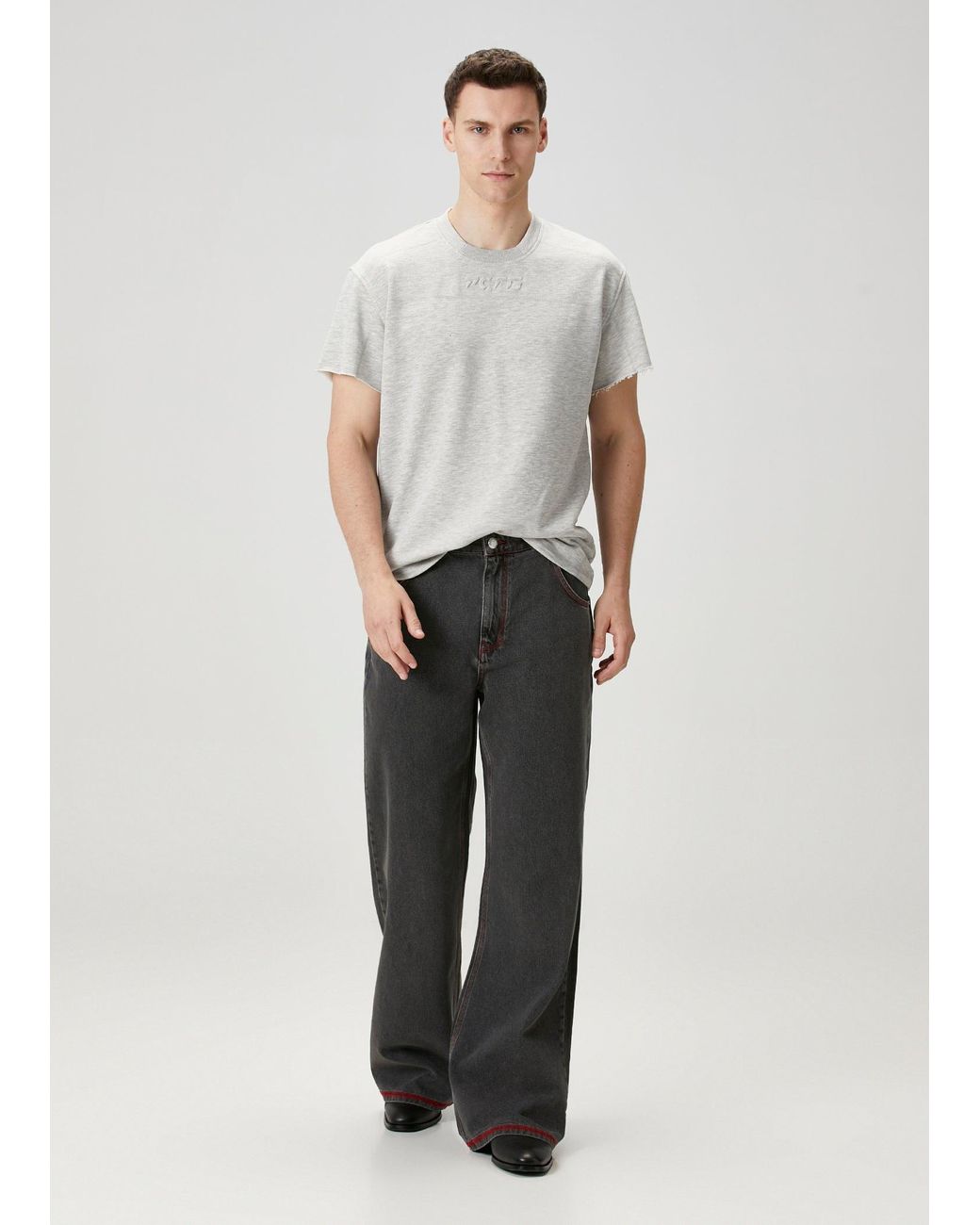 Pcfg Gray Cotton Tshirt With Emboss Print for men
