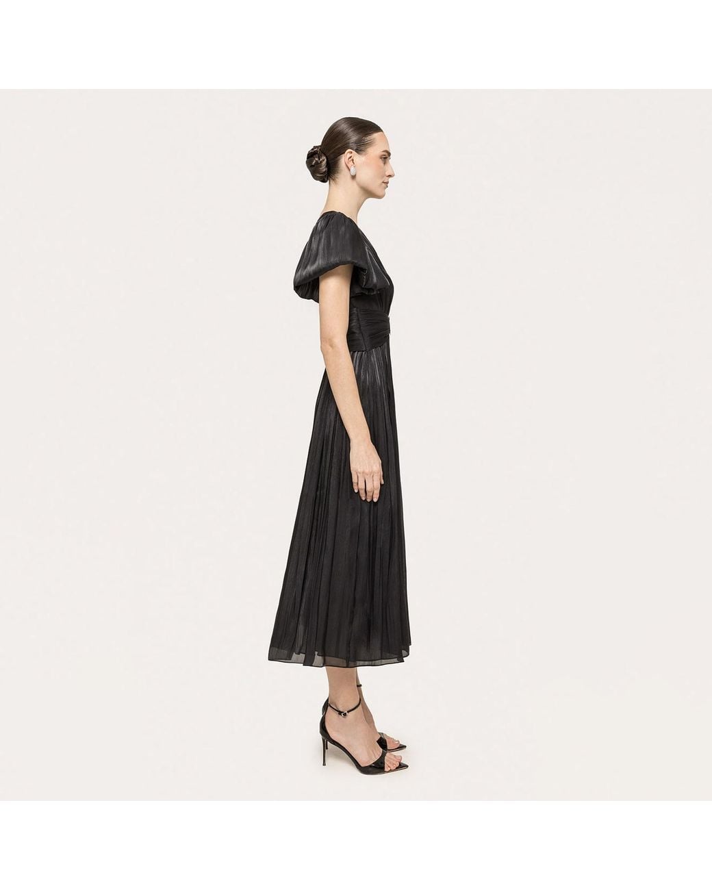 Nissa Black Crystal-Detail Chiffon Midi Dress