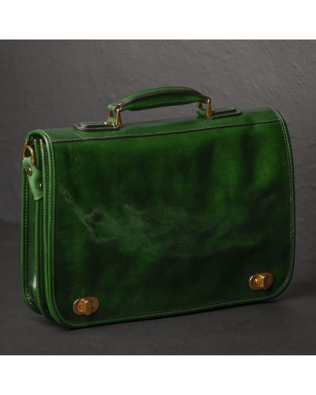 Time Resistance Green Leather Briefcase Laptop Bag for men