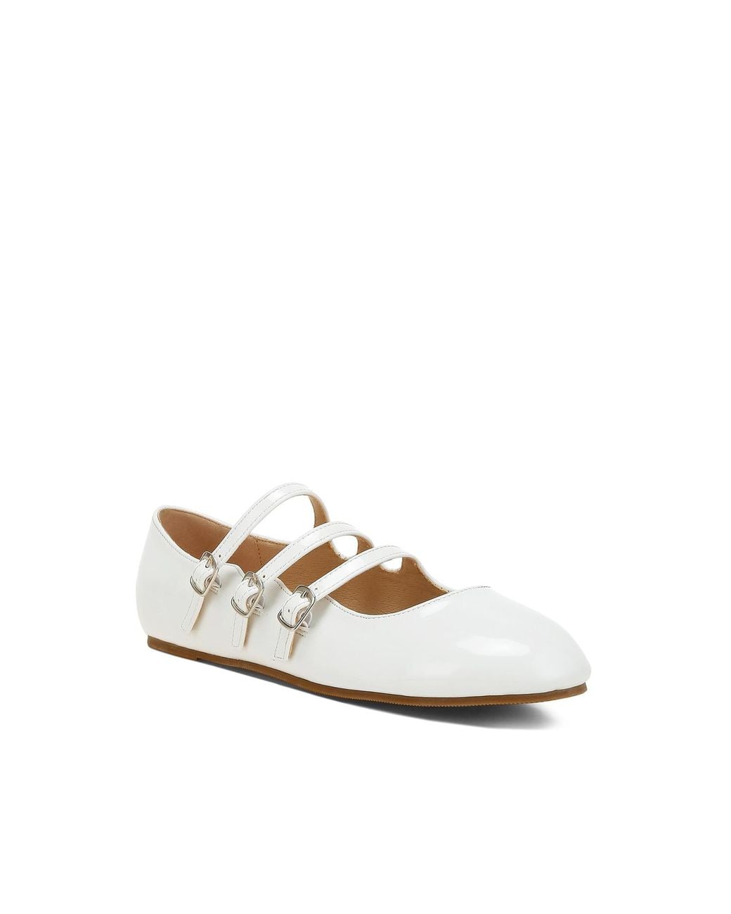 Rag & Co White Macarina Triple Strap Mary Jane Ballerinas