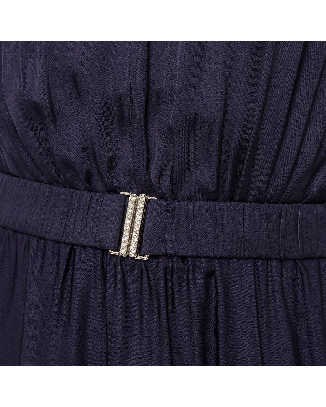 Nissa Blue Belted Viscose Midi Dress