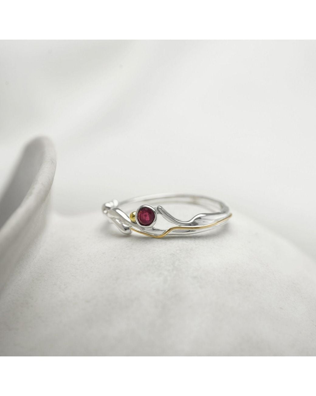 Isla Silver Pink Dainty Sterling Ruby Ring