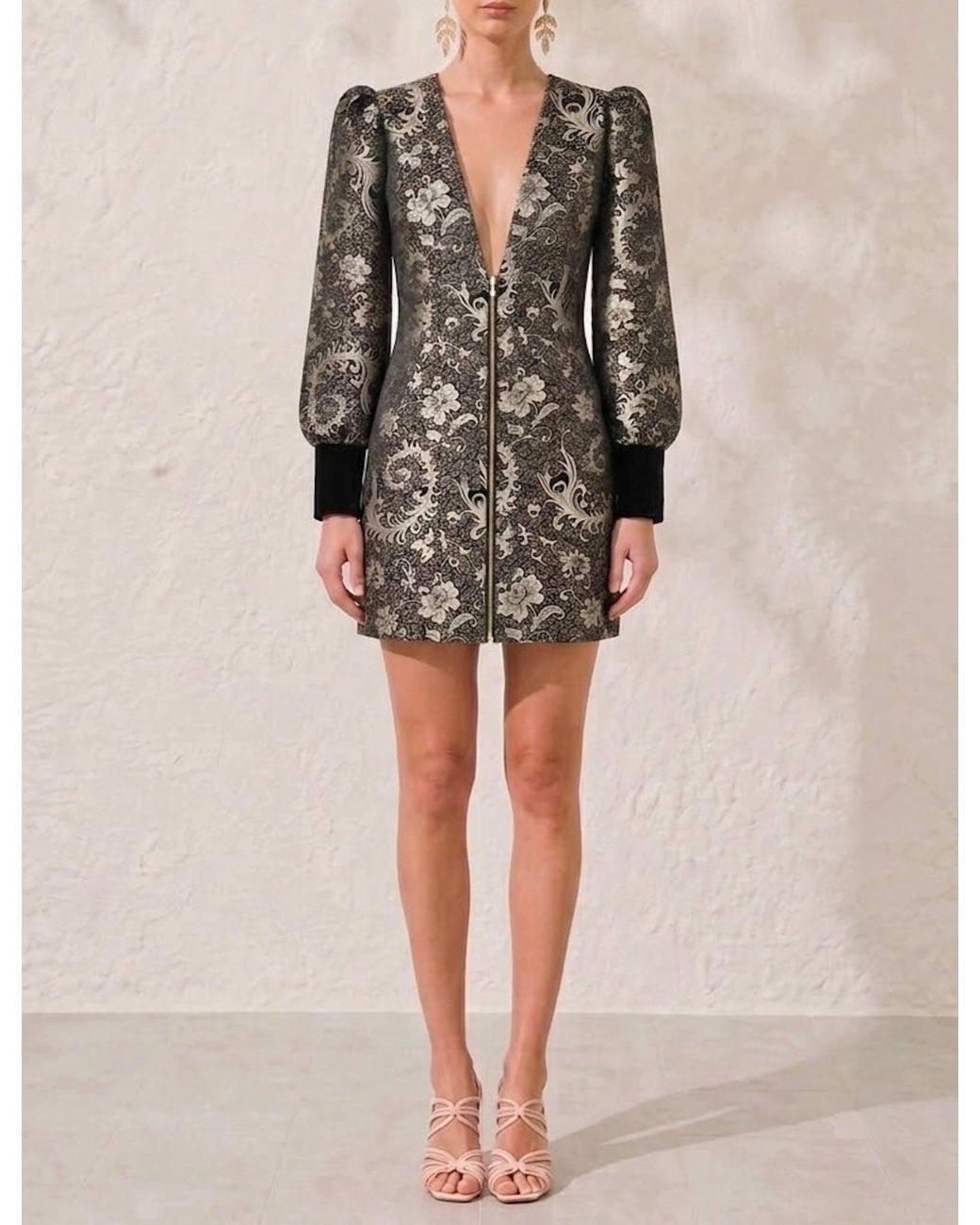 Mandarano Black Belladonna Brocade Mini Dress