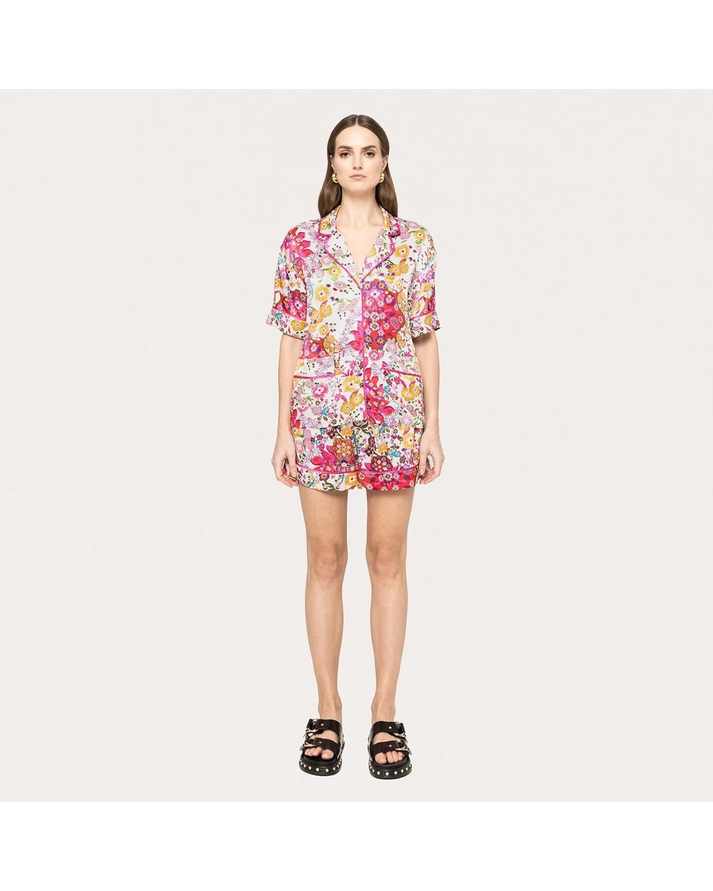Nissa Pink Printed Viscose Shorts