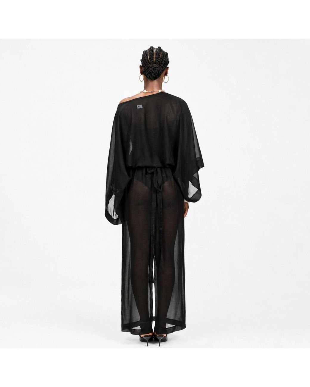 Chuks Collins Black Chiffon Convertible Batwing Dress