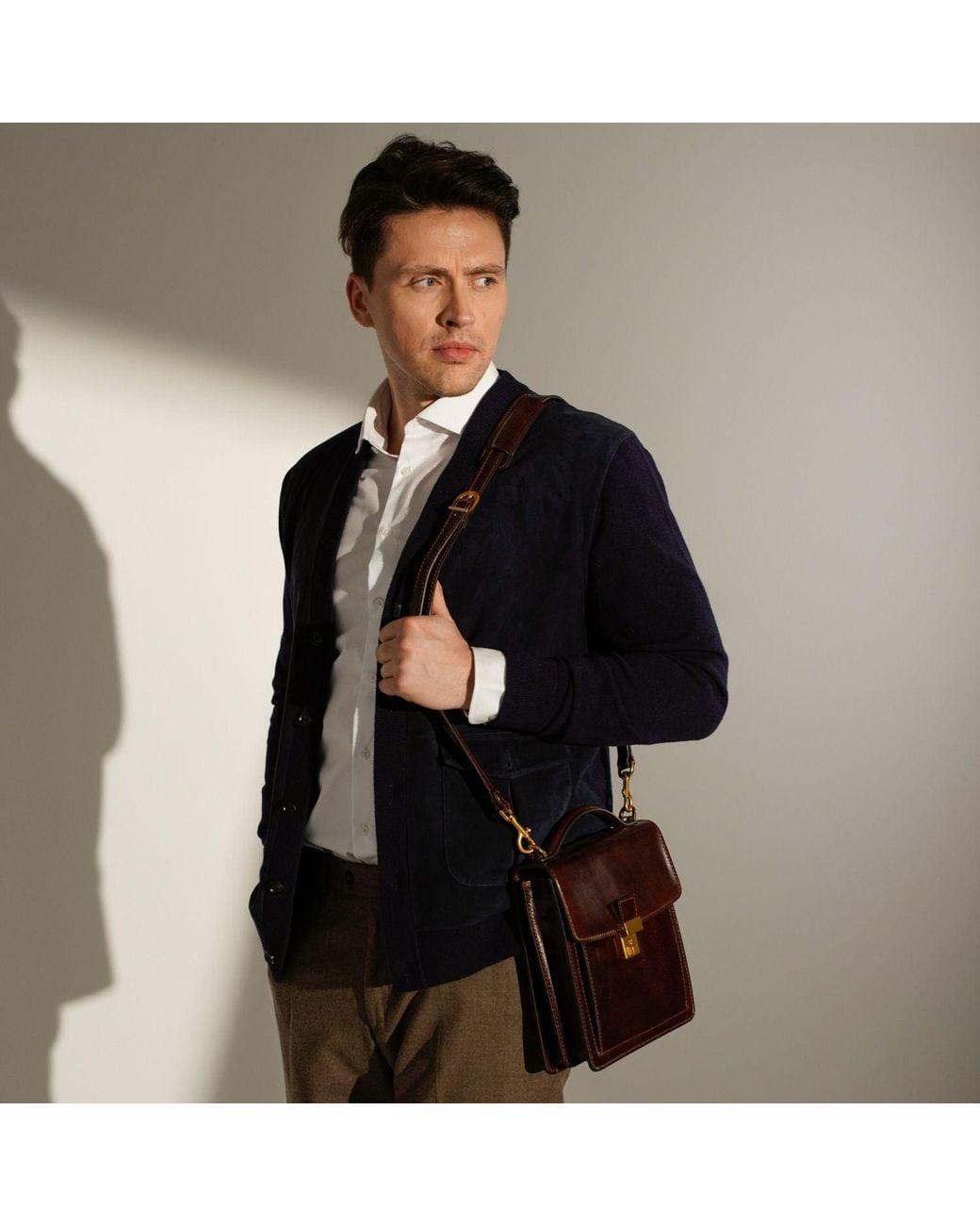 Time Resistance Purple Small Leather Briefcase for men