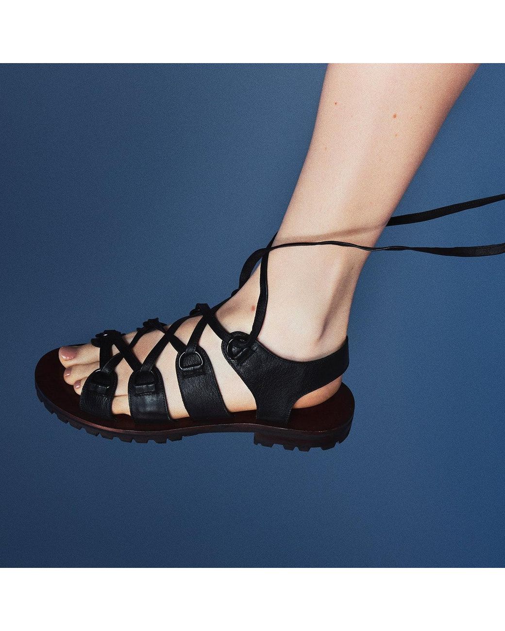Mafalda Black Camelia Lace-Up Sandals