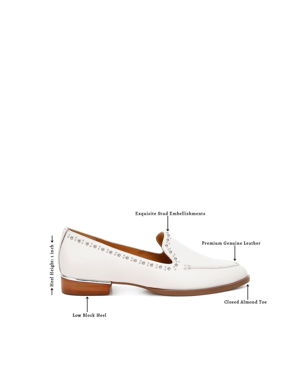 Rag & Co White Wolferton Delicate Stud Detail Leather Loafers