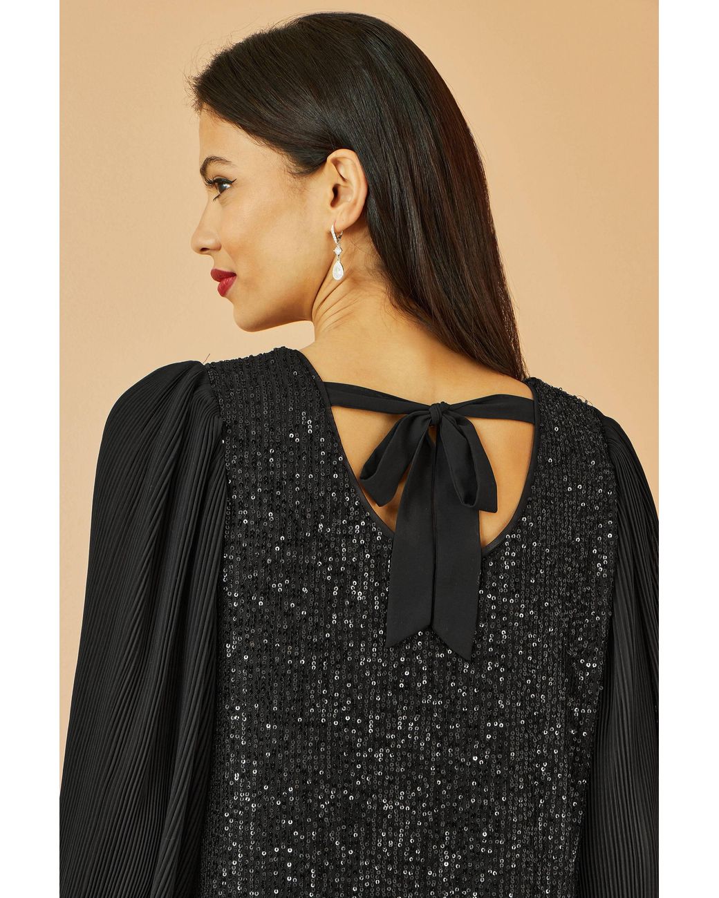 Yumi' Black Velvet Sequin Tunic With Long Pleated Sleeves