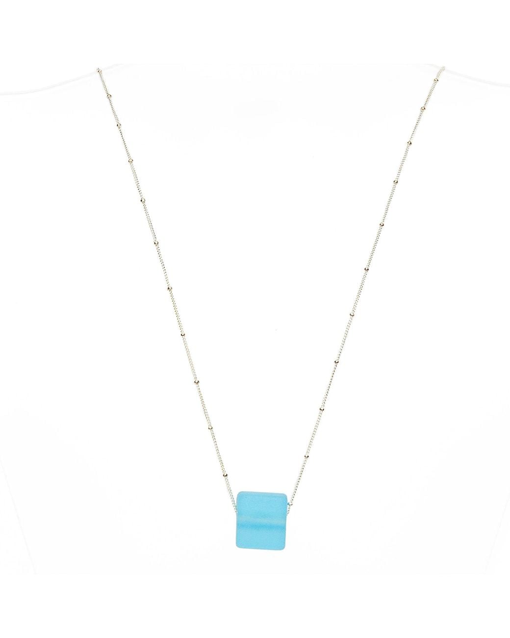 Smart Glass Jewelry Blue Recycled Gin Bottle Cube Necklace Aqua