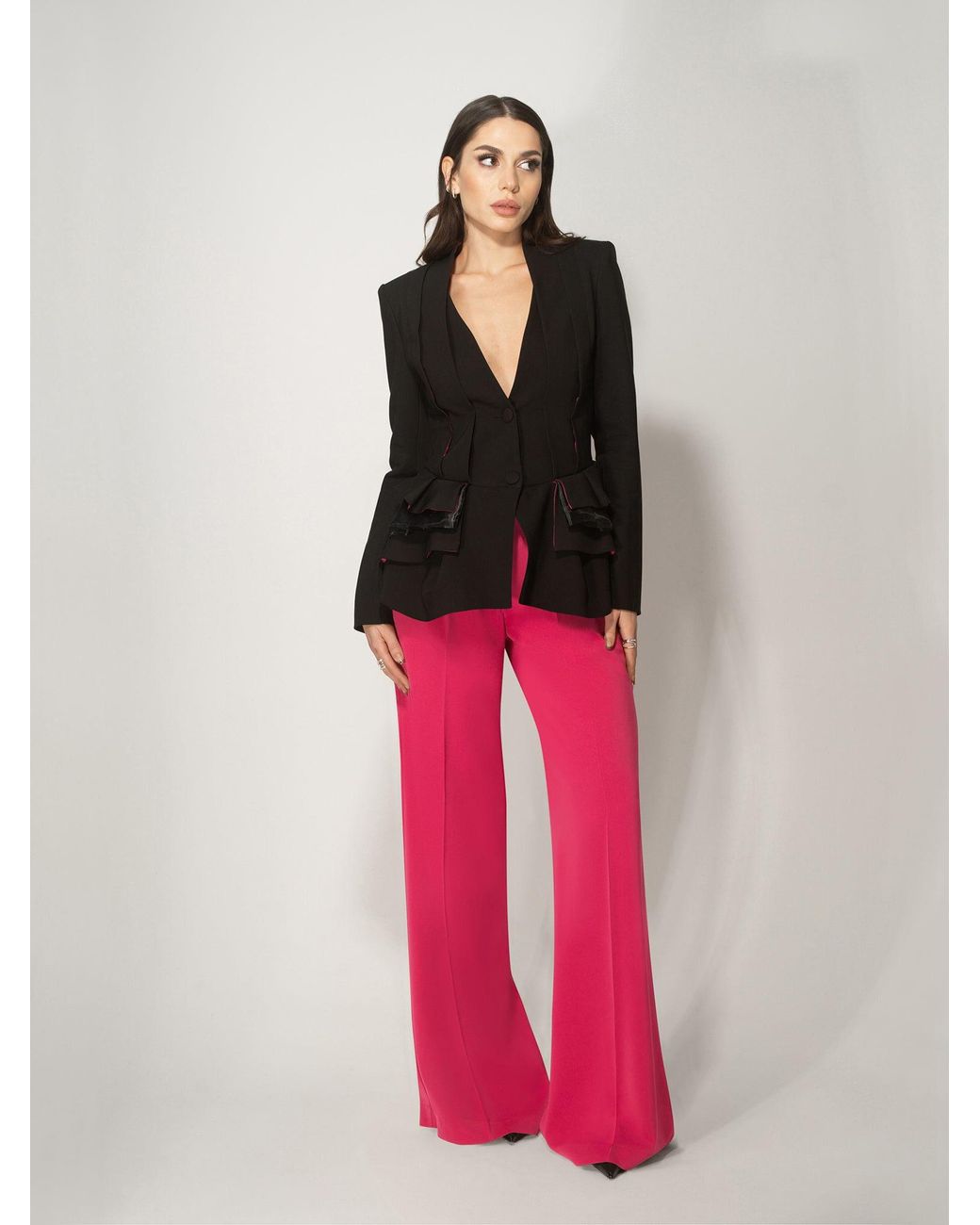 Tia Dorraine Black Mon Chèri Ruffled Blazer