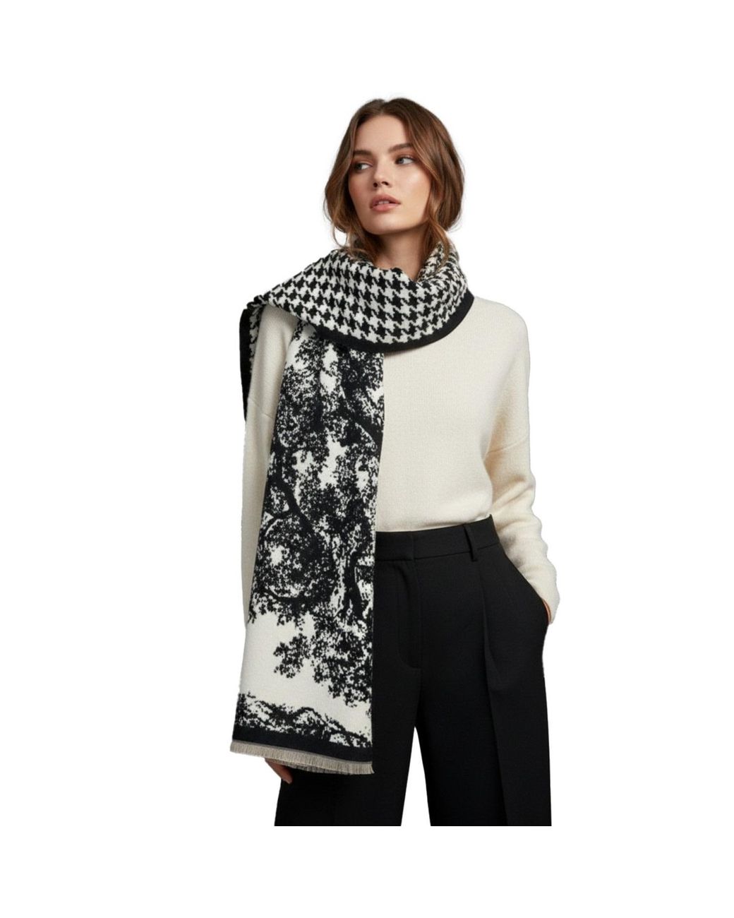 Saachi Blue Houndstooth Reversible Scarf