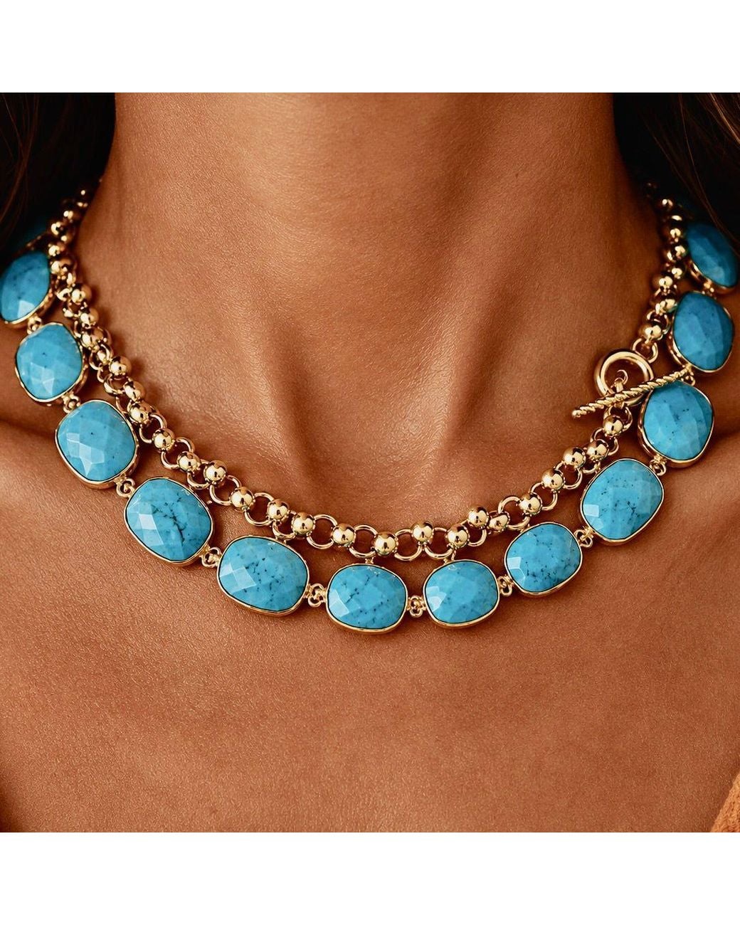 Persia Dona Jewelry Blue X Toggle Chain Necklace