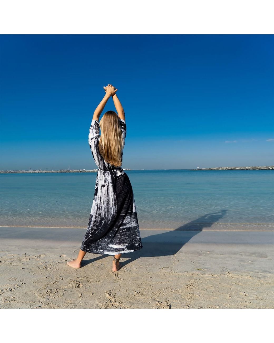 DHARA SHETH DUBAI Gray Neon Drive Car Abstract Print Long Kimono