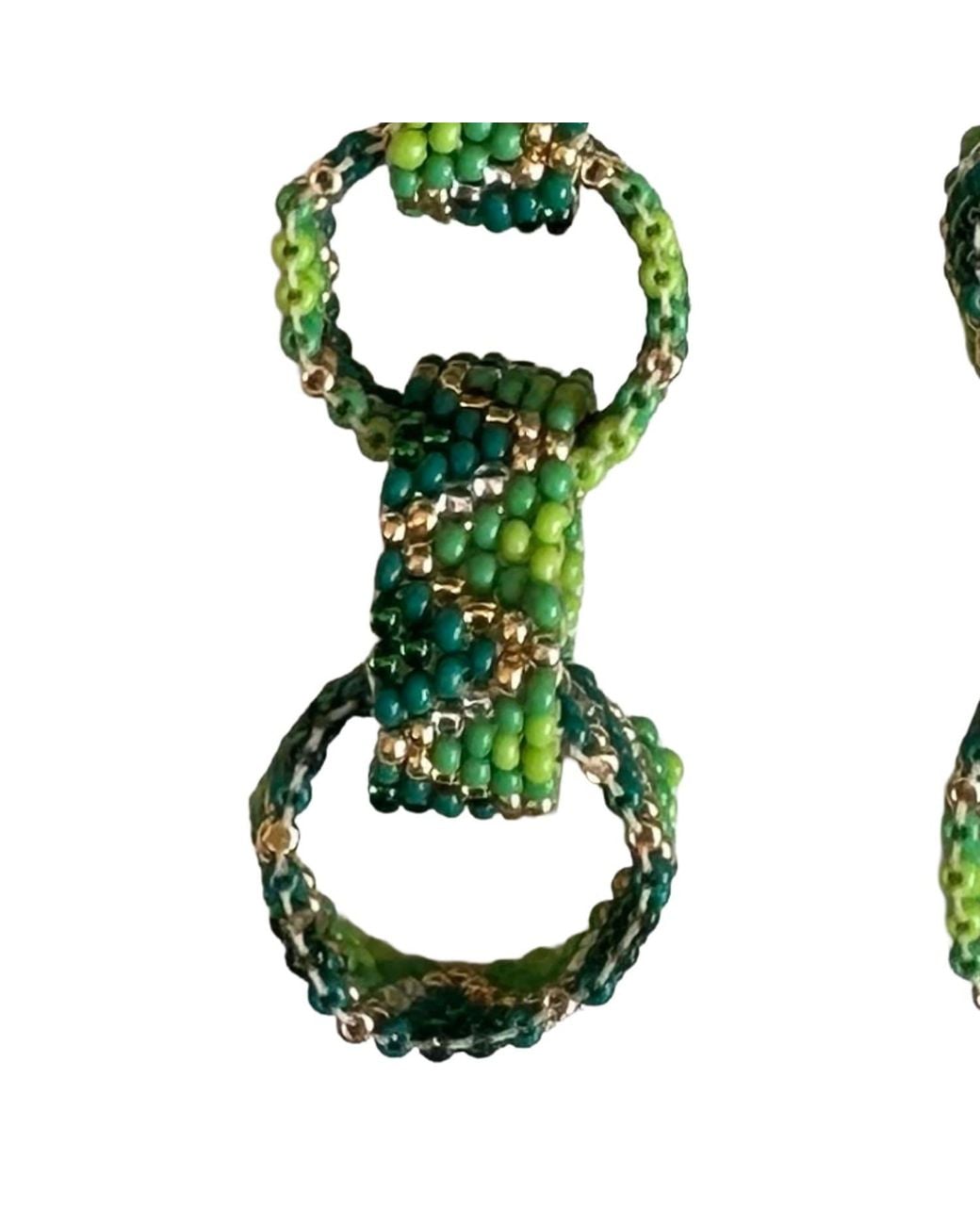 Iliana Arrazola Green Bold Chunky Link, Dangle Earrings, Glass Beads, Beaded Jewelry