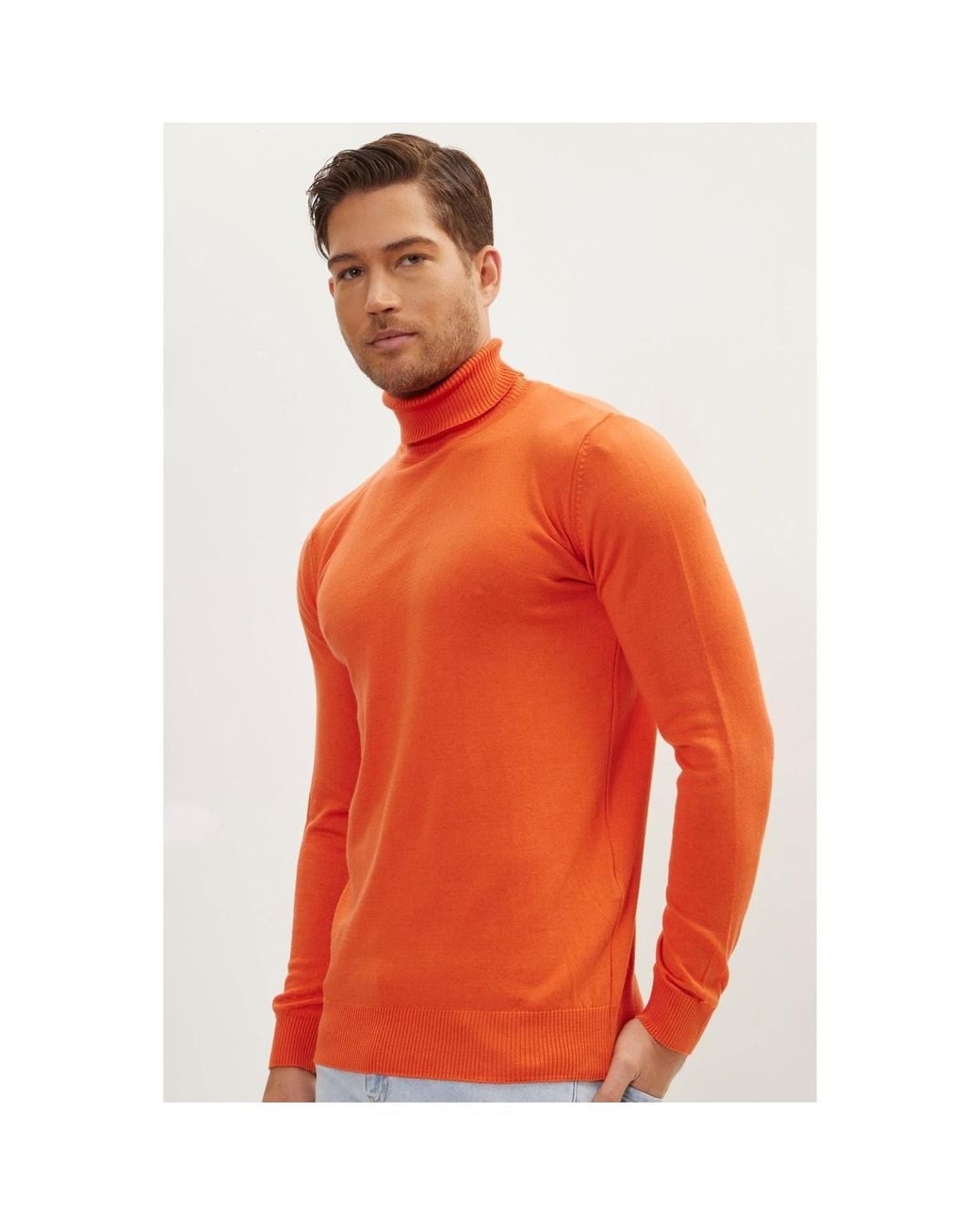 Ron Tomson Orange Roll Neck Knit Sweater for men