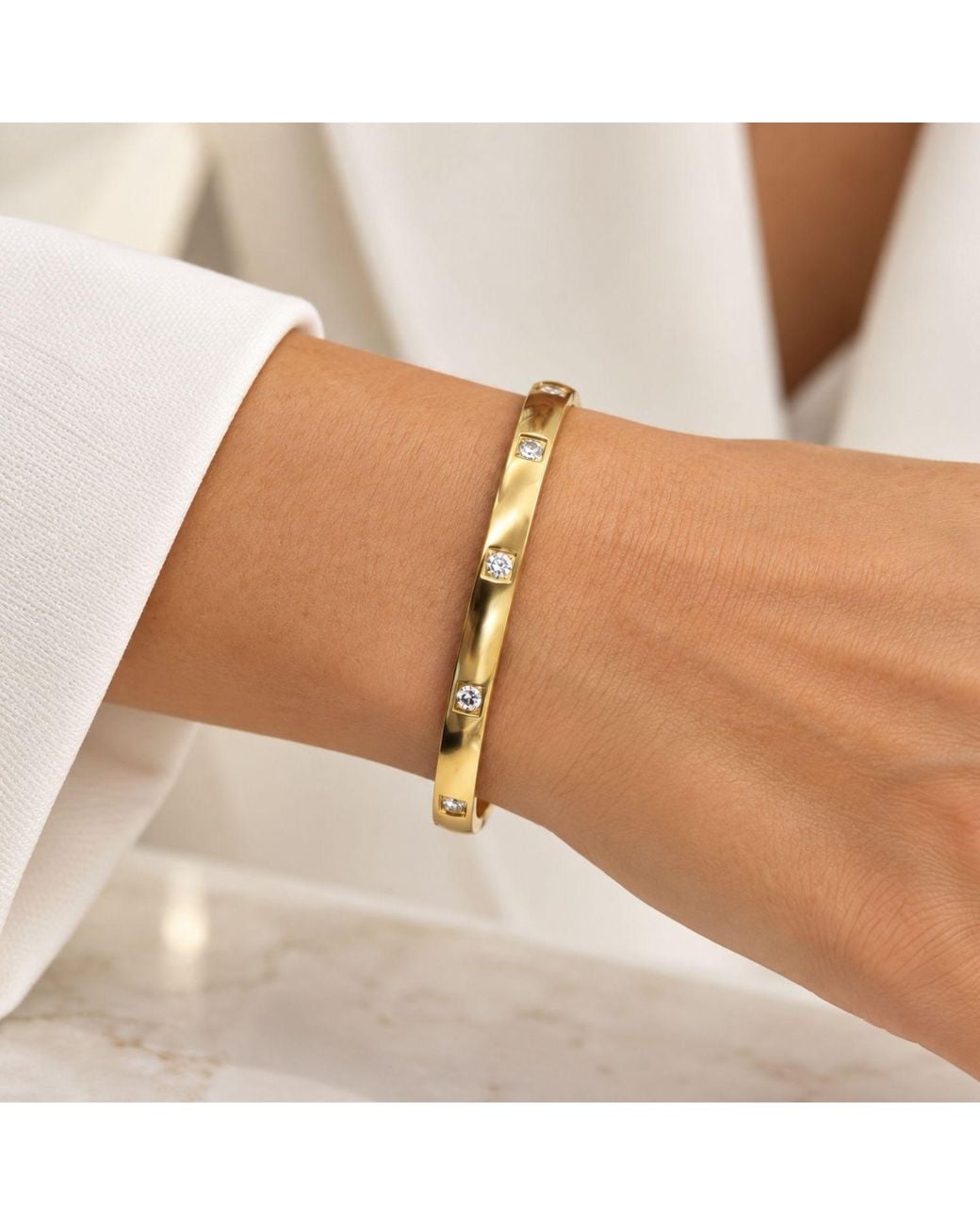 Nuvv Collection Metallic Crystal Pavé Bangle Bracelet Set