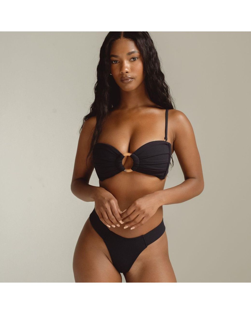 Montce Black Rib Tori Bandeau Bikini Top