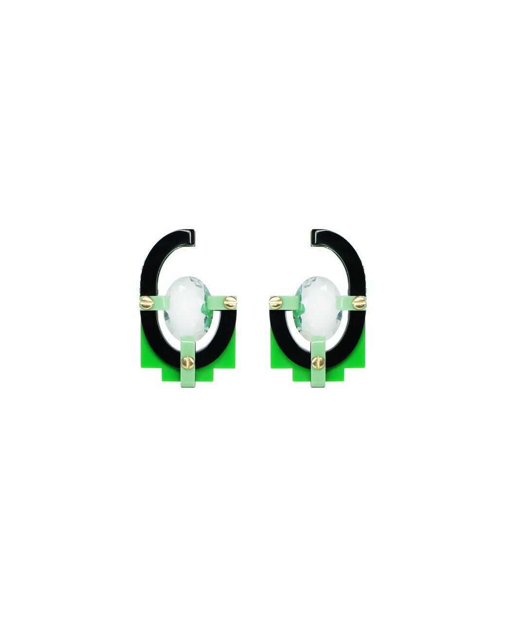 Gissa Bicalho Green Handmade Acrylic Earring With Oval Cut Stone