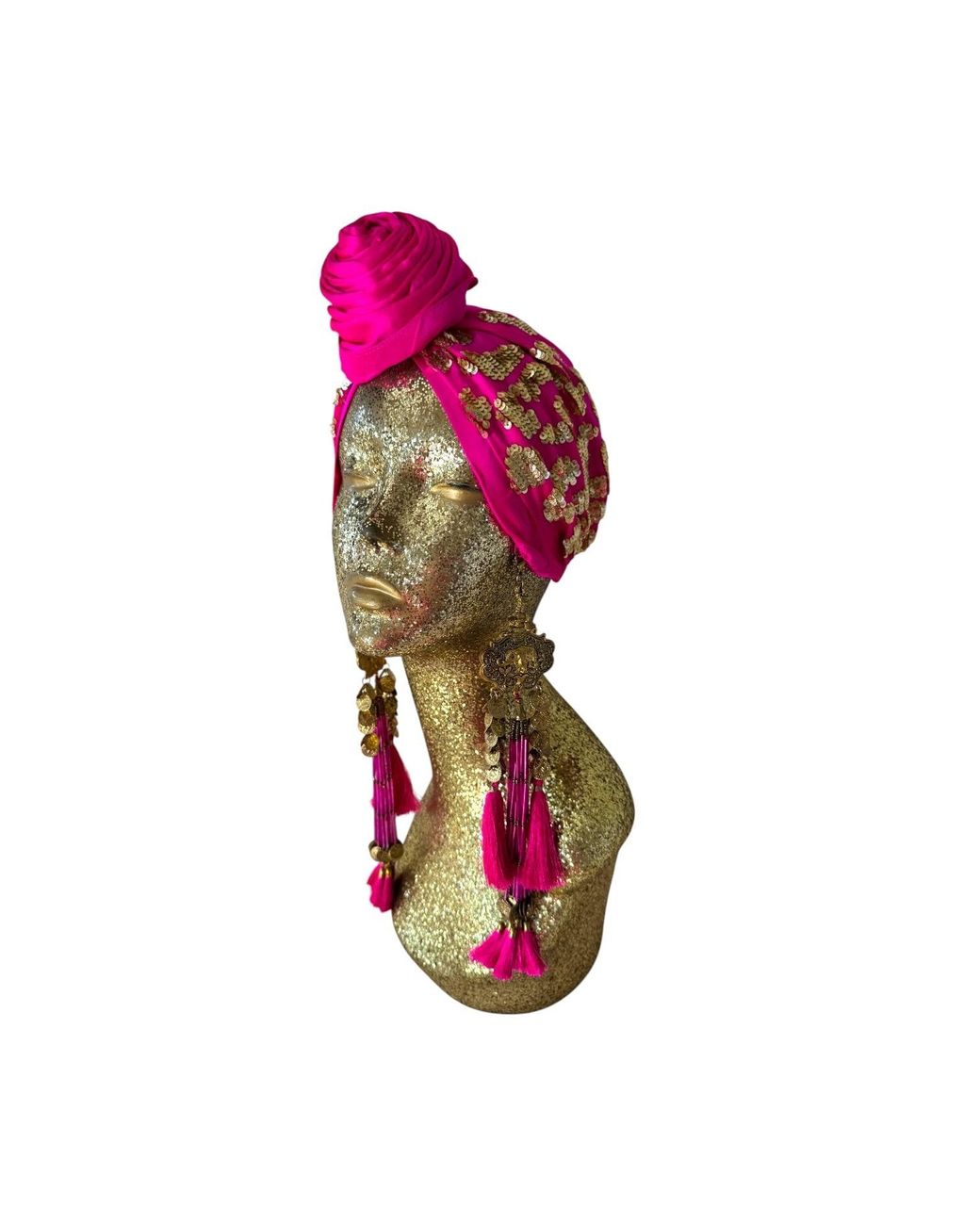 Julia Clancey Pink Luxe Edith Hotty Dream Leopard Sequin Turban