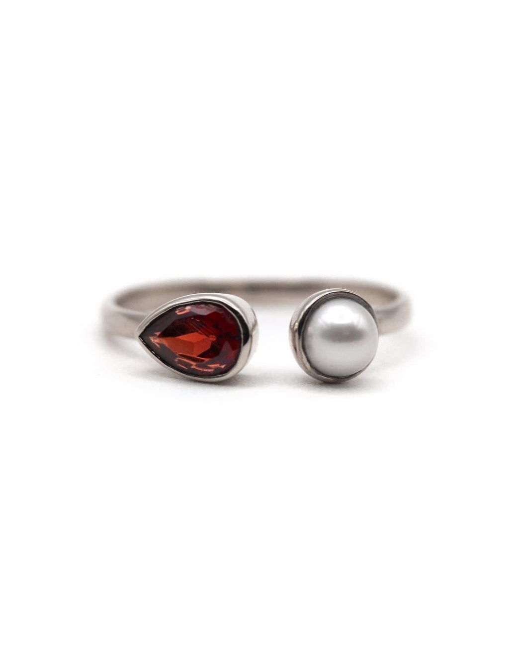 VicStoneNYC Fine Jewelry White Garnet With Pearl Open Cuff Ring