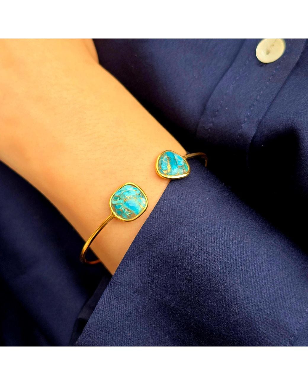 Sophelia Blue Gemstone Adjustable Bangle Bracelet