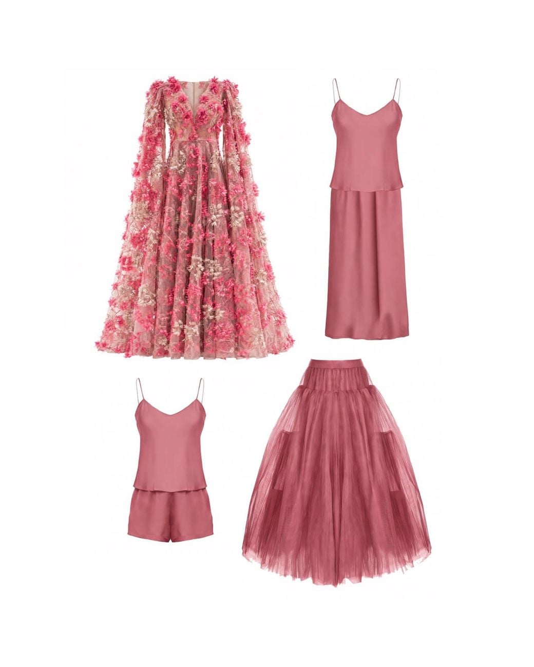 MATSOUR'I Pink Dress Hortensia With Detachable Sleeves Coral Midi