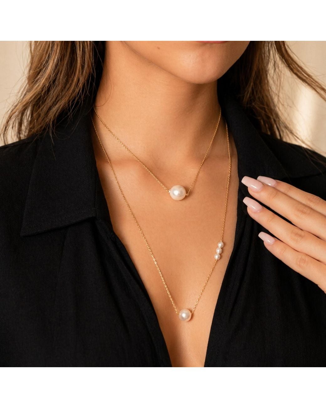 Lalinde Metallic Pearl Chain Necklace